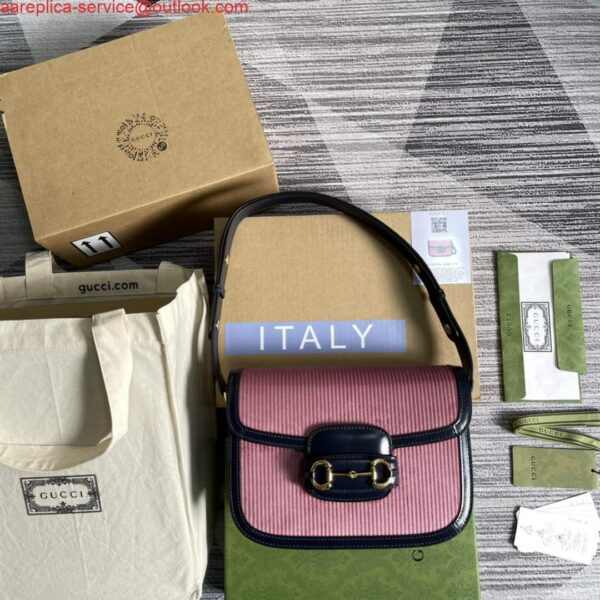 Replica Gucci Horsebit 1955 small bag 602204 Pink corduroy 5