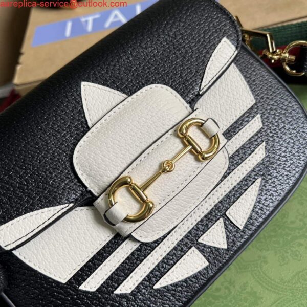 Replica Adidas x Gucci 658574 Horsebit 1955 mini bag black and white leather 6