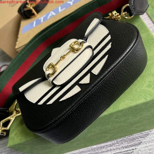 Replica Adidas x Gucci 658574 Horsebit 1955 mini bag black and white leather 7