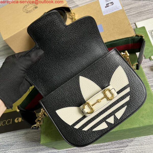 Replica Adidas x Gucci 658574 Horsebit 1955 mini bag black and white leather 8