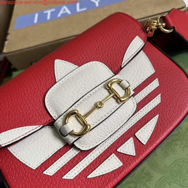 Replica Adidas x Gucci 658574 Horsebit 1955 mini bag red and white leather 6