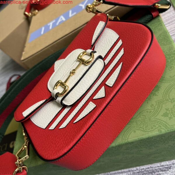 Replica Adidas x Gucci 658574 Horsebit 1955 mini bag red and white leather 7