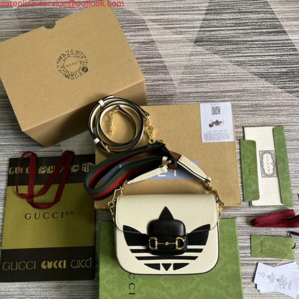 Replica Adidas x Gucci 658574 Horsebit 1955 mini bag white and black leather 3