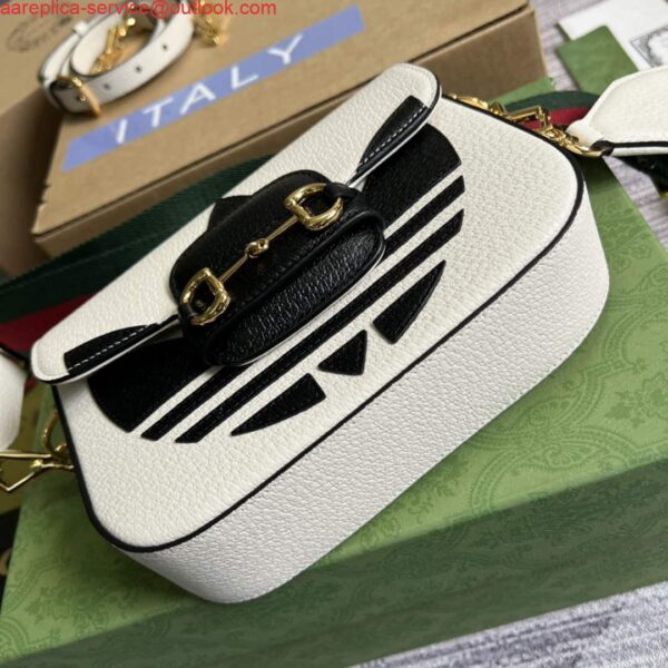 Replica Adidas x Gucci 658574 Horsebit 1955 mini bag white and black leather 4