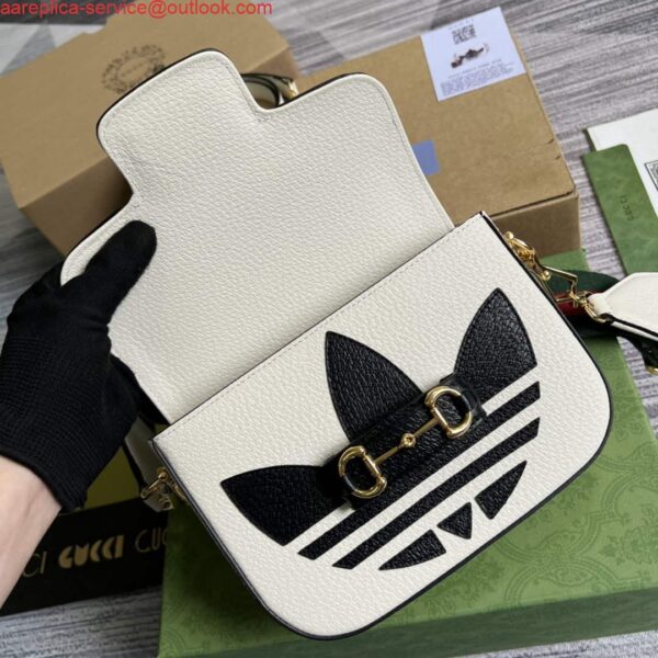 Replica Adidas x Gucci 658574 Horsebit 1955 mini bag white and black leather 7