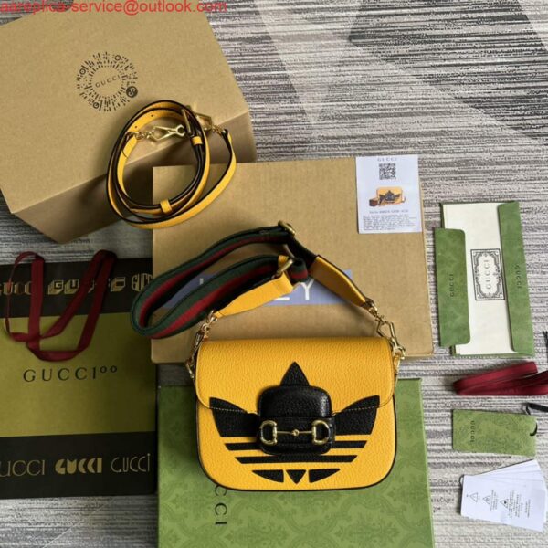 Replica Adidas x Gucci 658574 Horsebit 1955 mini bag Yellow and black leather 3