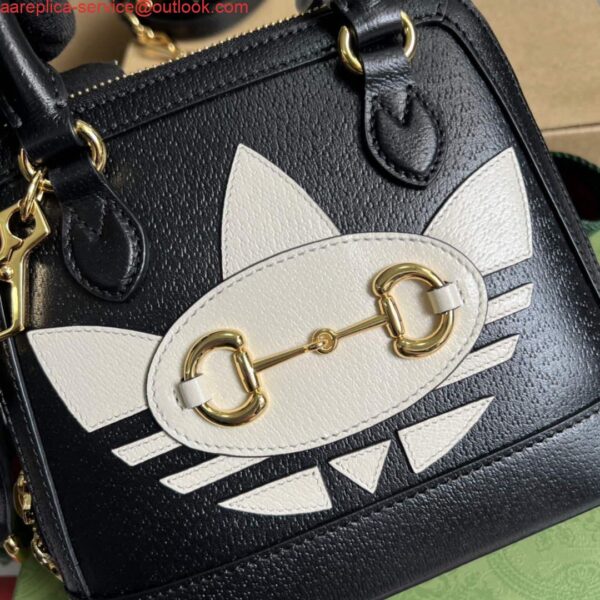 Replica Adidas x Gucci 677212 Horsebit 1955 mini bag Black and white leather 6