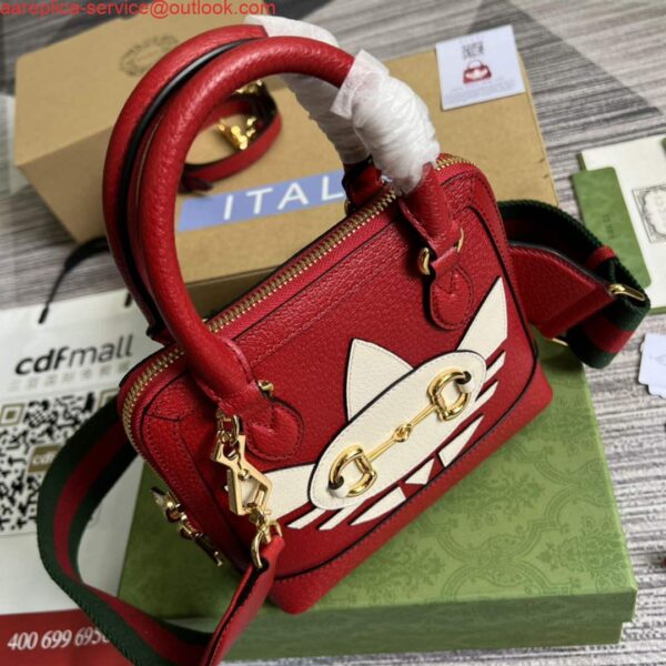 Replica Adidas x Gucci 677212 Horsebit 1955 mini bag red and white leather 8