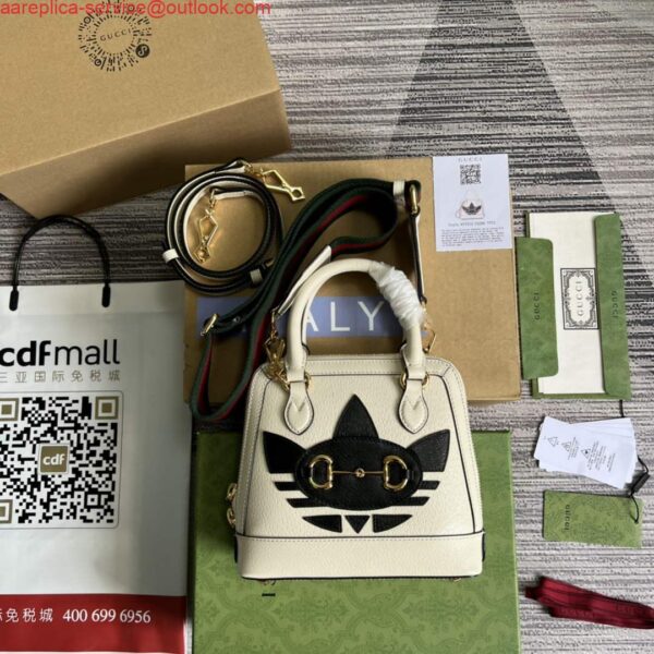 Replica Adidas x Gucci 677212 Horsebit 1955 mini bag white and Black leather 3