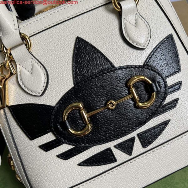 Replica Adidas x Gucci 677212 Horsebit 1955 mini bag white and Black leather 9