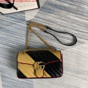 Replica Gucci 443497 GG Marmont Matelassé Shoulder Bag Black Yellow 2