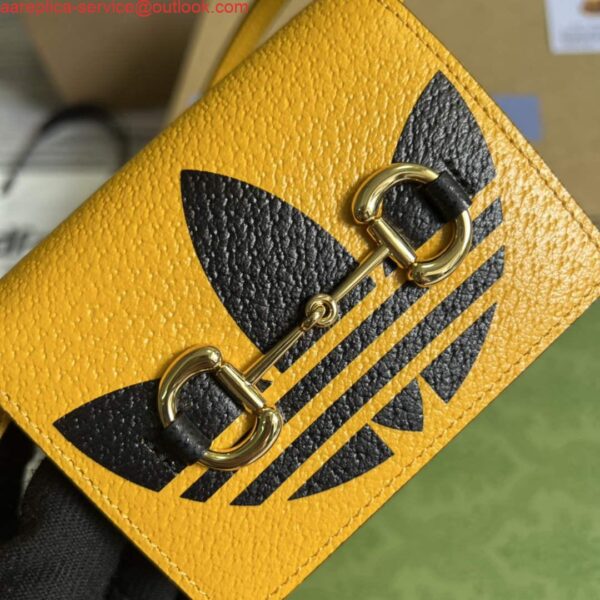 Replica Adidas x Gucci card case with Horsebit 702248 Off-black and yellow leather 6