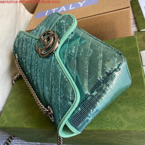 Replica Gucci 443497 GG Marmont Matelassé shoulder Sequin Bag Green 4