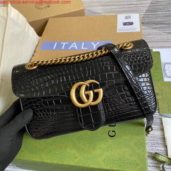 Replica Gucci 443497 GG Marmont Small Crocodile Pattern Matelassé Shoulder Bag Black 7