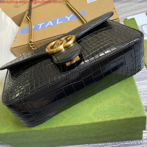 Replica Gucci 443497 GG Marmont Small Crocodile Pattern Matelassé Shoulder Bag Black 8