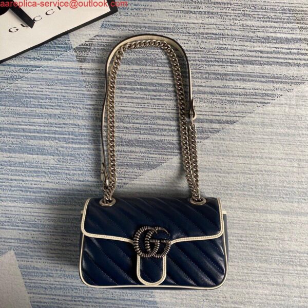 Replica Gucci 446744 GG Marmont Matelassé Mini Bag Navy Blue 4