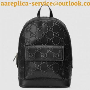 Replica Gucci Men's Medium Backpack In Black GG Embossed Leather