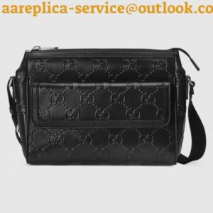 Replica Replica Gucci Messenger Bag In Black GG Embossed Perforated Leather