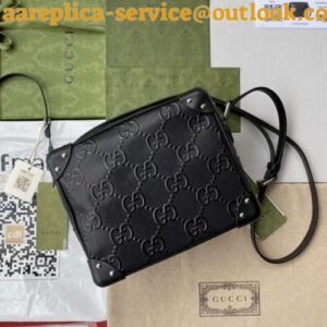 Replica Replica Gucci Trunks Messenger Bag In Black GG Embossed Perforated Leather 2