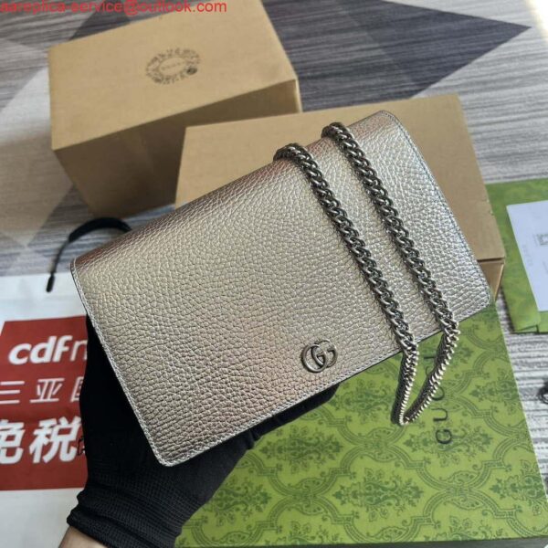 Replica Gucci 497985 GG Marmont Leather Mini Chain Bag Silver 6