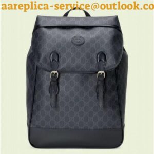 Replica Replica Gucci Medium Backpack In Black GG Canvas with Interlocking G