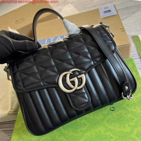 Replica Gucci 498110 GG Marmont small top handle bag Black 5