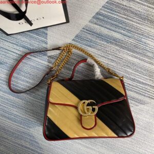 Replica Gucci 498110 GG Marmont Small Top Handle Bag Black and Yellow 2