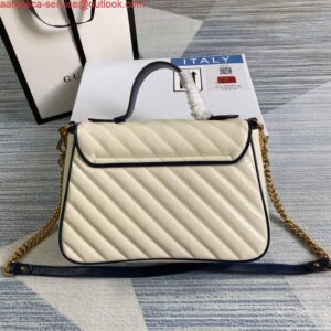 Replica Gucci 498110 GG Marmont Small Top Handle Bag White and Navy Blue