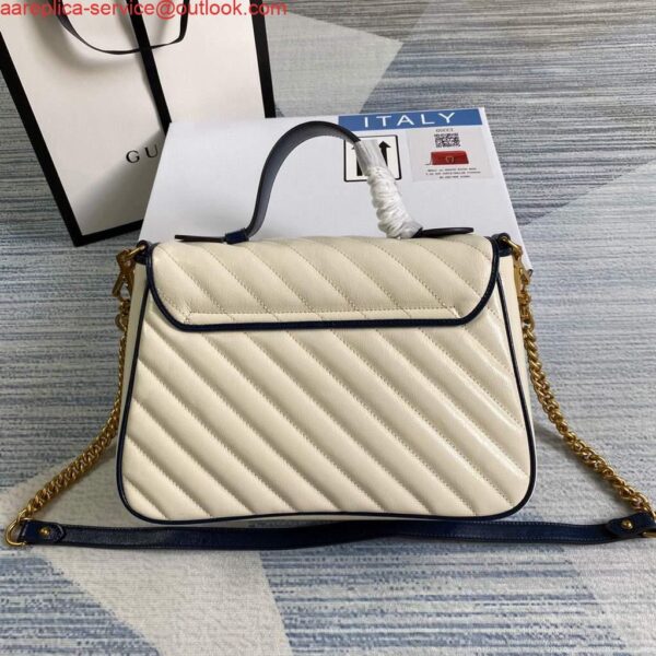 Replica Gucci 498110 GG Marmont Small Top Handle Bag White and Navy Blue 3