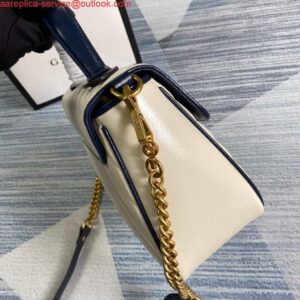 Replica Gucci 498110 GG Marmont Small Top Handle Bag White and Navy Blue 2