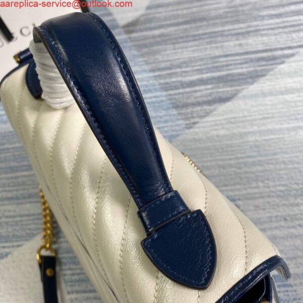 Replica Gucci 498110 GG Marmont Small Top Handle Bag White and Navy Blue 5