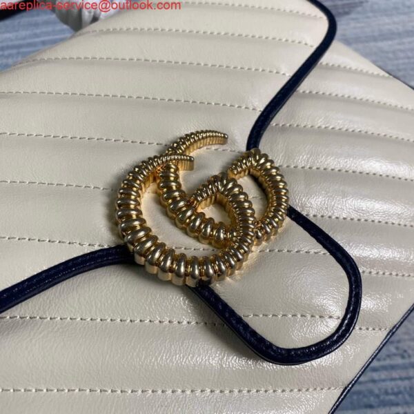 Replica Gucci 498110 GG Marmont Small Top Handle Bag White and Navy Blue 7