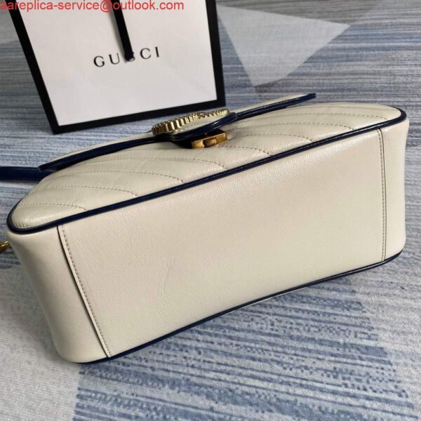 Replica Gucci 498110 GG Marmont Small Top Handle Bag White and Navy Blue 8