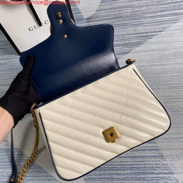 Replica Gucci 498110 GG Marmont Small Top Handle Bag White and Navy Blue 9