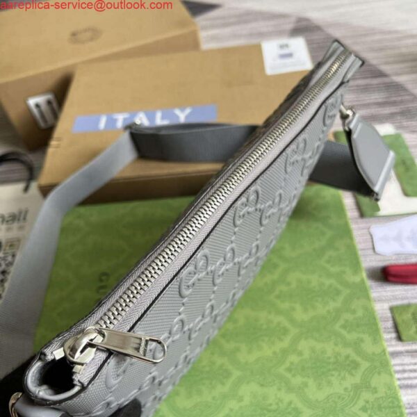 Replica Gucci 696009 GG Embossed Medium Messenger Bag Gray 6