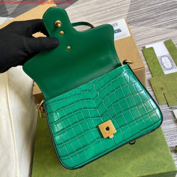 Replica Gucci ‎547260 GG Marmont Mini Crocodile Pattern Top Handle Bag Green 7