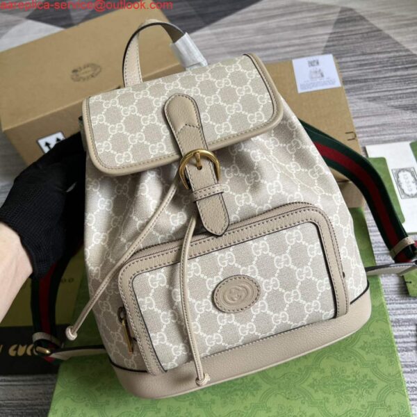 Replica Gucci 674147 Backpack with Interlocking G Beige and white 5