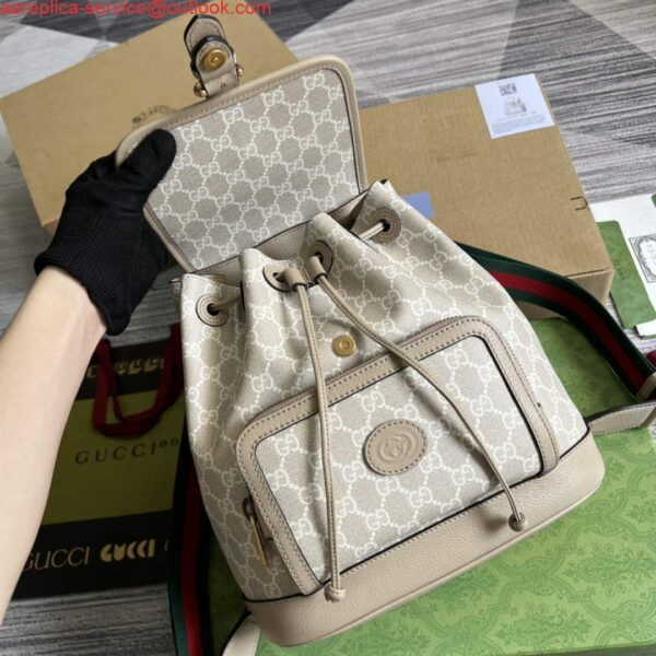 Replica Gucci 674147 Backpack with Interlocking G Beige and white 8