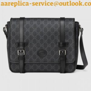 Replica Gucci Black GG Messenger Bag with Double Belts