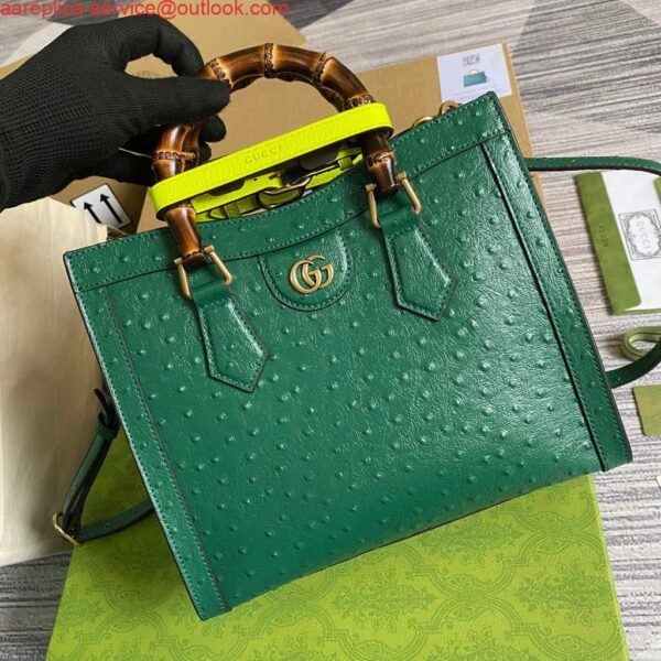 Replica Gucci Diana Small Tote Bag Ostrich Top Handle Bag 660195 Green 6