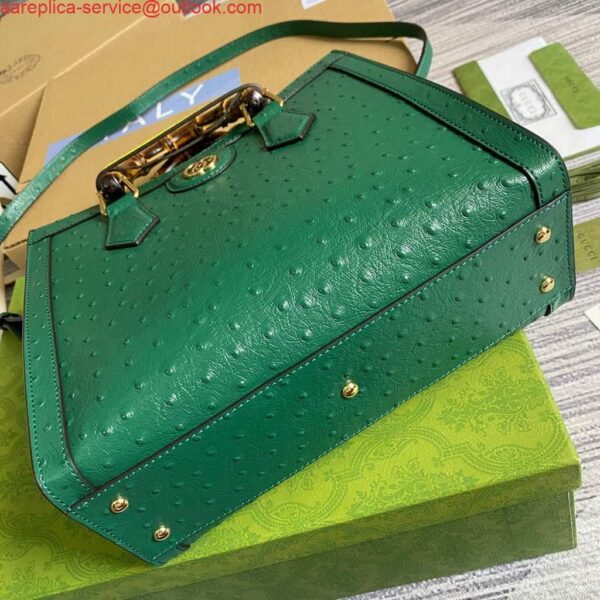 Replica Gucci Diana Small Tote Bag Ostrich Top Handle Bag 660195 Green 8