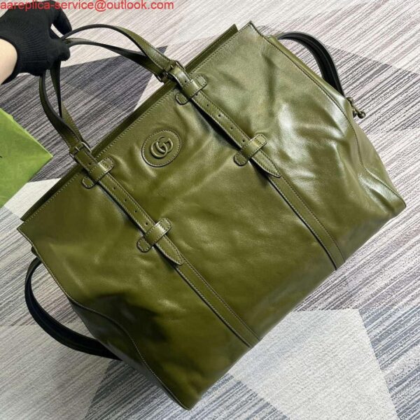 Replica Gucci 725683 Large Tote Bag With Tonal Double G Forest green 3