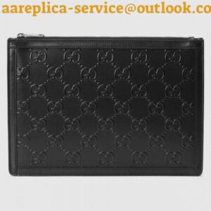 Replica Gucci Portfolio Pouch Bag In Black GG Embossed Perforated Leather