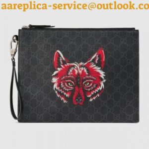 Replica Gucci Wolf Print GG Supreme Portfolio Pouch