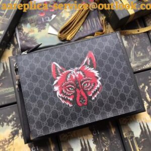 Replica Gucci Wolf Print GG Supreme Portfolio Pouch 2