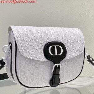 Replica Dior Bobby Bag Medium Perforated M9319 white calfskin with Dior Oblique motif 2