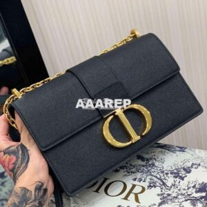 Replica Dior 30 Montaigne Grained Calfskin Bag with Chain M9208 Black 2