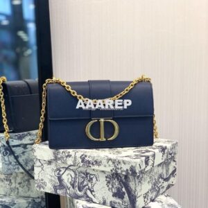 Replica Dior 30 Montaigne Grained Calfskin Bag with Chain M9208 Blue