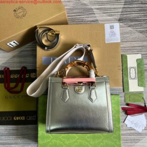 Replica Gucci 702721 Diana Small Tote Bag Silver