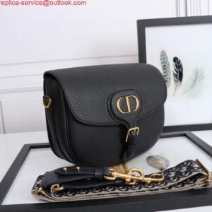 Replica Dior M9320 Large Bobby Bag Black Grained Calfskin with Blue Dior Oblique Strap